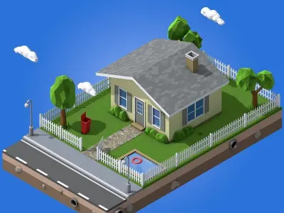 Low Poly Home house Low-poly 3D model