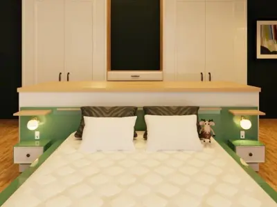 GREEN AND WHITE MODERN MATER BEDROOM Free 3D model