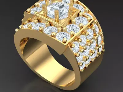 Light Gold Diamond Men Ring 2MR005 3D model