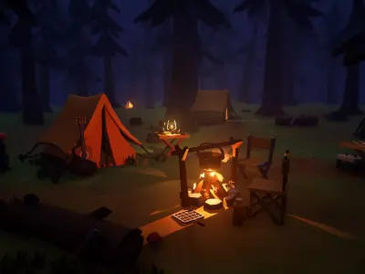 Stylized Camping Pack Low-poly 3D model