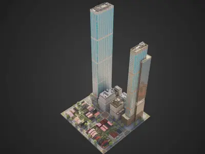 Realistic City District H16-R32 MAYA Low-poly 3D model