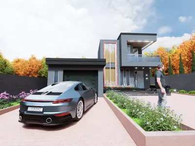 Two Modern Houses cottage and garden 3D model