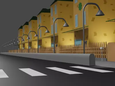 Building 3dmodel empty street at night Low-poly 3D model