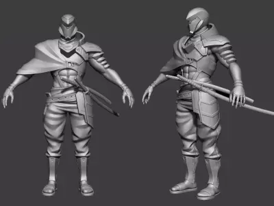 Stylized Samurai 3D Model  Mobile and PC  Full Animations Low-poly 3D model