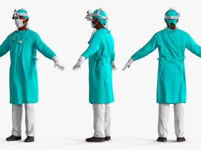  African Black Male Doctor with Surgical Headlight Loupe Rigged for Cinema 4D 