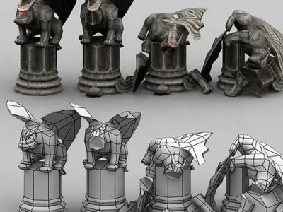 Molten chasm statues Low-poly 3D model