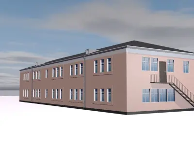 Warehouse two story building with stairs Low-poly 3D model