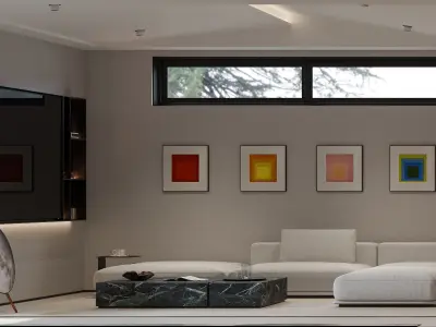 Modern Basement Interior with Tea RoomBarLounge TV Area 3D model