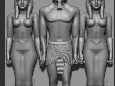 king menkaure and his queen - Egypt Pharaoh statue 3D print model purchase