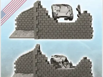 Ruin of Sherman M4 with walls and pieces of wood 4 - World War T 3D print model