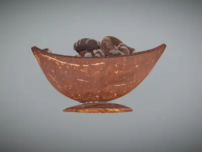 Chocolate Covered Pretzels in Coconut Bowl 3D model
