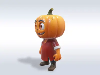3D Cartoon character Halloween pumpkin with human-like features 3D model