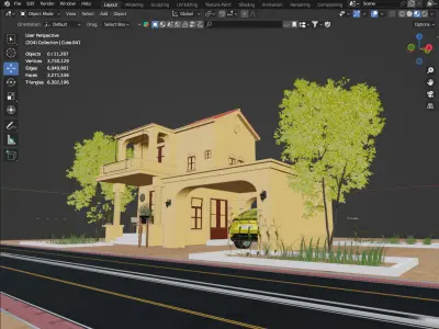 Modern Villa Exterior Scene  Stylized Low Poly 3D Model 3D model