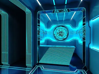 Futuristic Sci-Fi Corridor Tunnel with Neon Light Strips 3D model