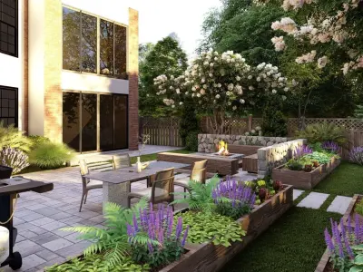 3D Exterior Scene 3D model design garden and landscape 3D 3D model