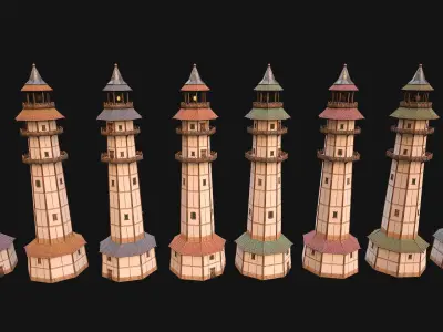 Medieval Lighthouse Tower with Interior Low-poly 3D model
