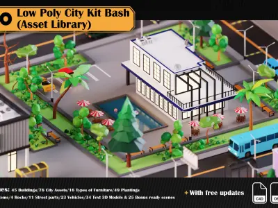 Low Poly City Asset Library 300 Objects Kitbash Low-poly 3D model