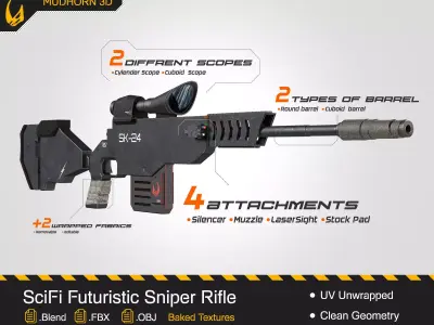 SciFi Futuristic Sniper Rifle -Scifi Weapons 001 Low-poly 3D model