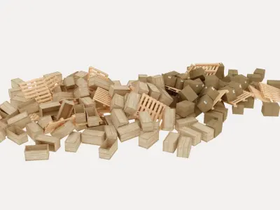 wood and cardboard boxes pallet pile 3 3D model