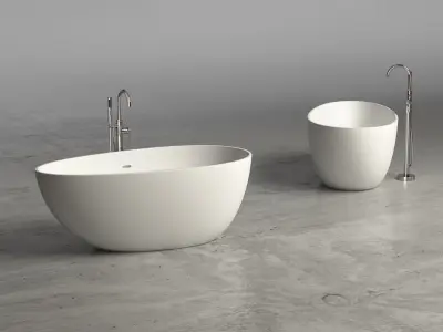 Freestanding resin oval bathtub with floor-mounted tap 11 3D model