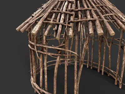 Primitive Wood Stick Jungle Shelter 4 Low-poly 3D model