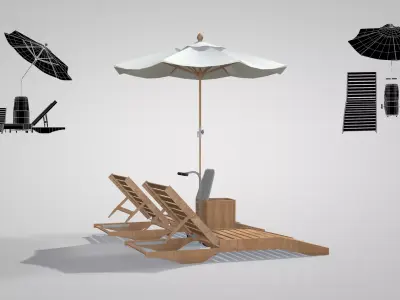 Beach Set-Chairs-Cooler and Parasol 3D Model 3D model