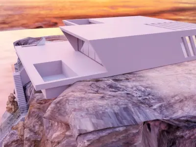 House on the cliff with pool Low-poly 3D model