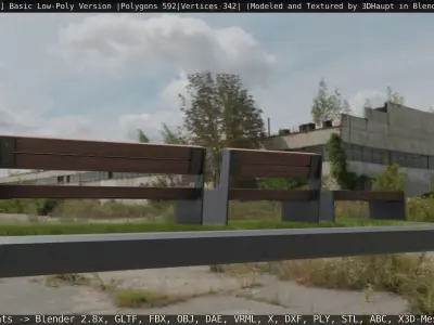 Park Bench -8- Basic Low-Poly Version -Wood-Metal Mixed - Low-poly 3D model