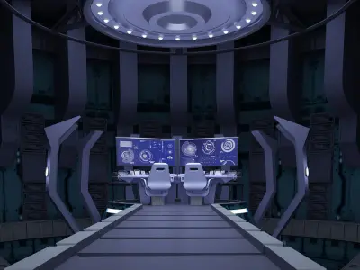 Space Station corridors spaceship landing sites 3D model