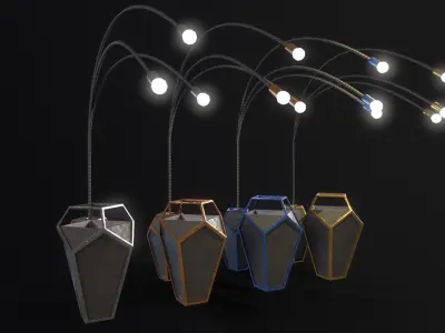 Sci-Fi Lamp And TrashCan - 4 Colors variation  Low-poly 3D model