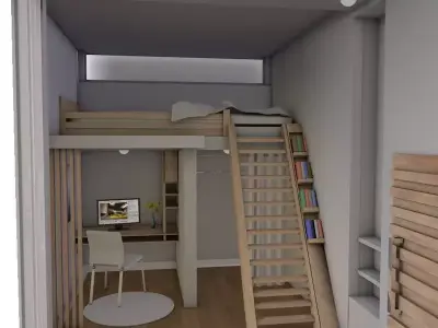 Minimal bedroom interior design 3D object Low-poly 3D model