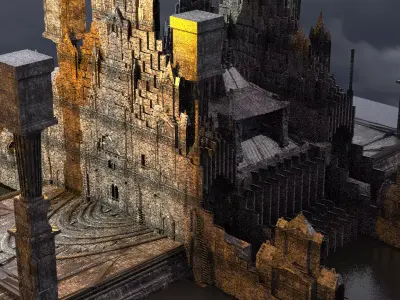 Dark Victorian Castle courtyard 2 3D model