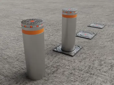 High-Poly Hydraulic Bollard with LED Lights 3D model