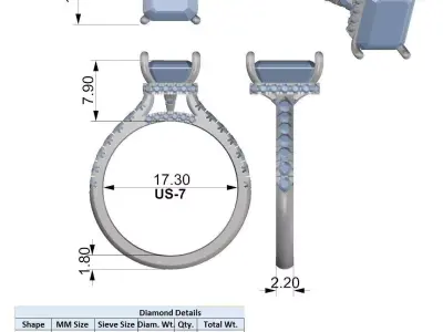 Emerald Cut Halo Diamond Ring CAD Model Jewelry Pro 3D print model