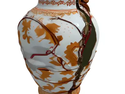 Broken Decorative Gold Patterned Vase Low-poly 3D model