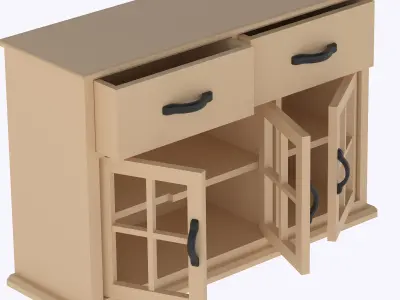 Kitchen cabinet with functional doors shelves and drawers  3D print model