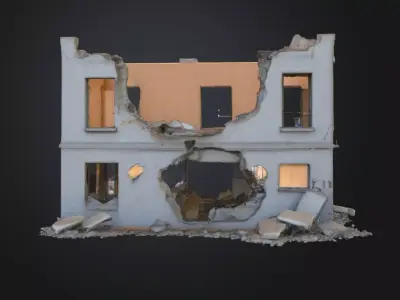 Destroyed Red Brick Building 3D Model Urban War Torn House Low-poly 3D model