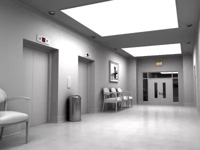 Hallway With Elevators White 3D model