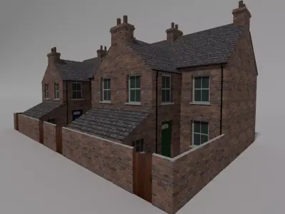 Redbrick uk semi detached victorian  house Low-poly 3D model