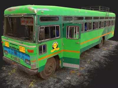 Msrtc Bus V1 Old Dark green Light green Low-poly 3D model