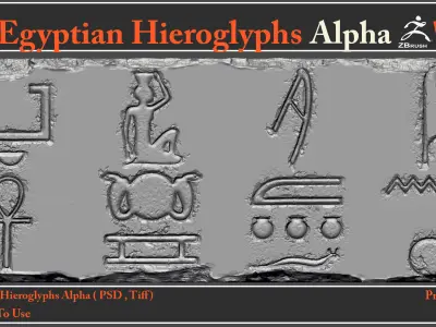 100 Egyptian Hieroglyphs Alpha Maps 3D model