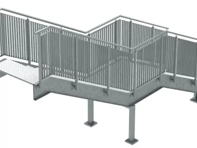 Industrial urban metal stairs with two sections set 03 3D model