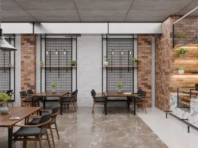 Cafe Exterior And Interior Design 3D model