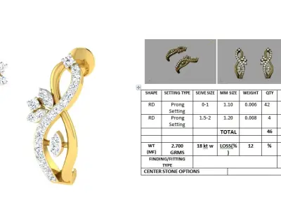 Daimond Earrings 3DM STL OBJ FBX Render Details 3D print model