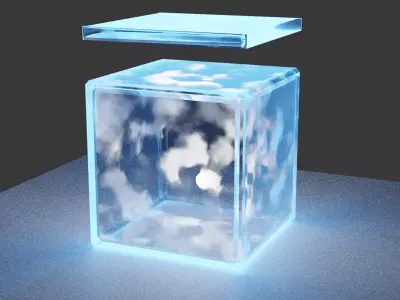 Glass cube with clouds Free 3D model