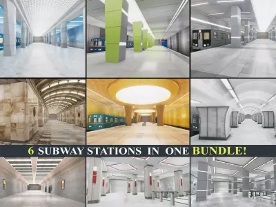 Subway Stations Pack - 6 Scenes Low-poly 3D model