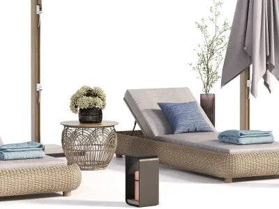 Lounger with Cantilever Umbrella 3D model