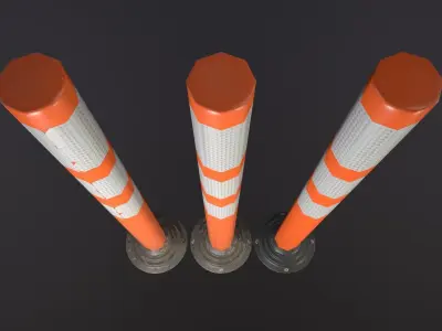 Plastic road bollard  Low-poly 3D model