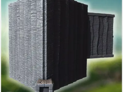 Rural wooden house with stone fireplace annex and thatched roof  3D print model