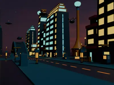 Stylized Futuristic City Environment Pack Game Ready Low-poly 3D model
